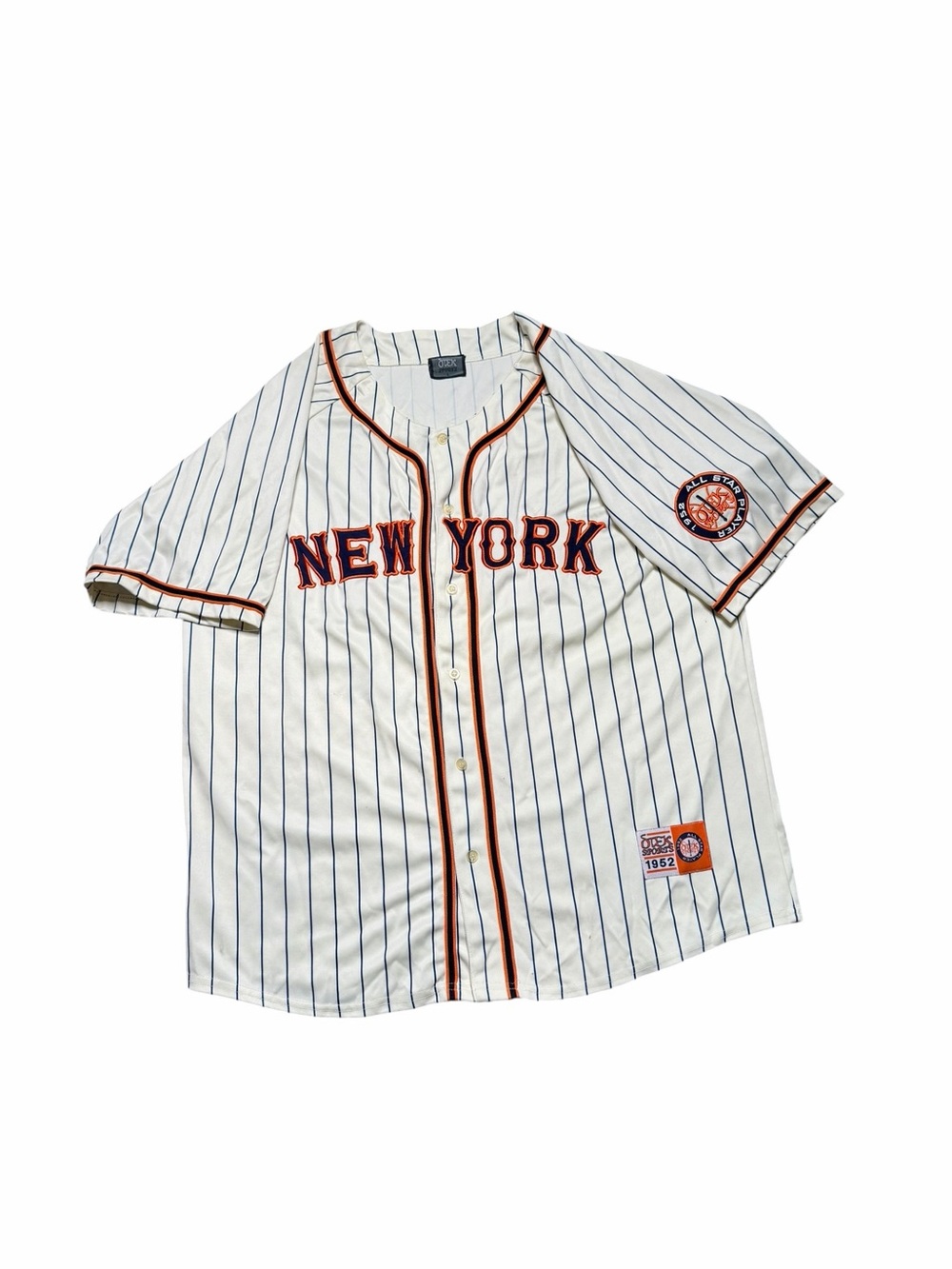 Y2K New York Baseball Jersey Pinstripe #34 Dtek Sports 1952 Size L White Blue